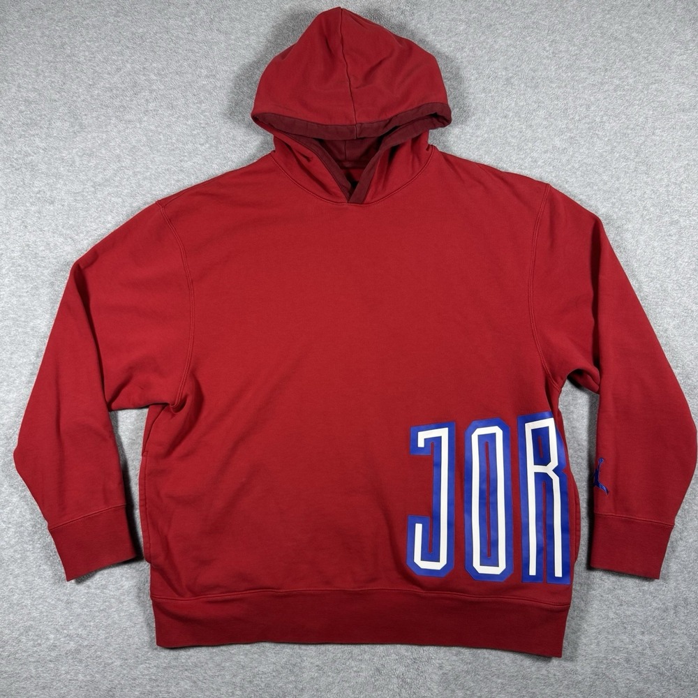 Jordan Jumpman Hoodie 2XL Red JOR DAN Spellout Pullover Basketball Sweatshirt